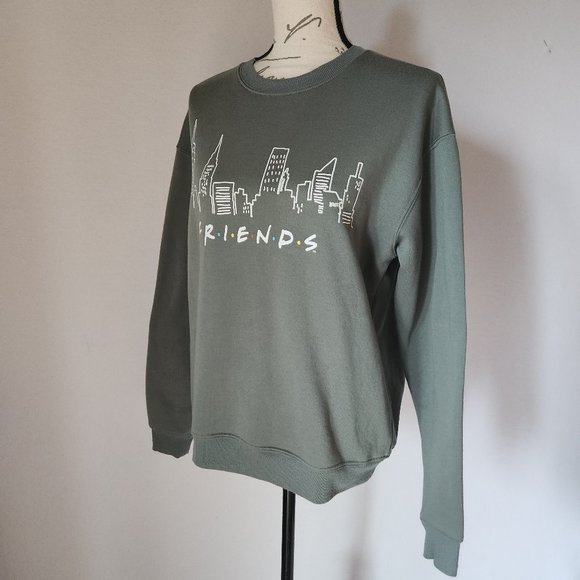 Friends Graphic Crew Neck Sweatshirt Fleece Lined Long Sleeve Green - Picture 2 of 8